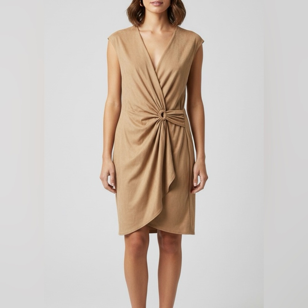 Tommy Bahama Asymmetrical Tan Dress faux suede size XL